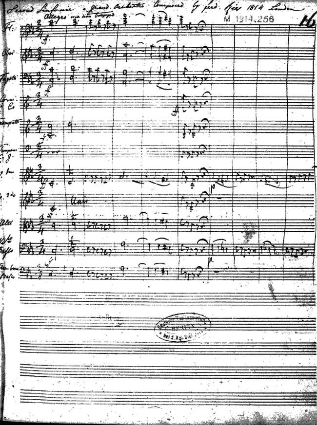 Ferdinand Ries, erste Seite der autographen Partitur der zweiten Sinfonie (Staatsbibliothek zu Berlin-Preußischer Kulturbesitz, Musikabteilung mit Mendelssohn-Archiv, Signatur: mus. ms. autogr. F. Ries 40N)